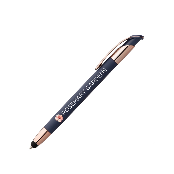 Metal ballpoint pen with device stylus, soft-touch barrel and premium rose... from ASI 62088 IDProductsource
