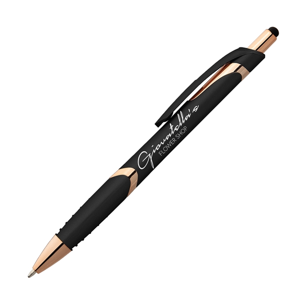 5.76" x .45" Gemini Softy rose gold plunger-action ballpoint pen with... from ASI 62088 IDProductsource
