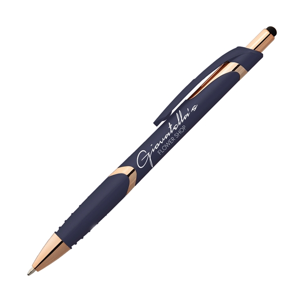 5.76" x .45" Gemini Softy rose gold plunger-action ballpoint pen with... from ASI 62088 IDProductsource