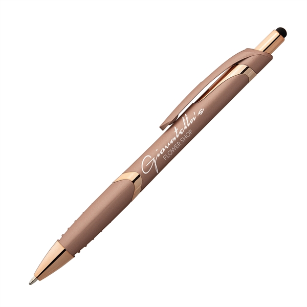 5.76" x .45" Gemini Softy rose gold plunger-action ballpoint pen with... from ASI 62088 IDProductsource