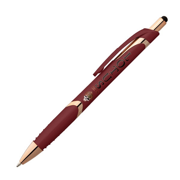 5.76" x .45" x 1.41" Gemini Softy rose gold plunger-action ballpoint... from ASI 62088 IDProductsource