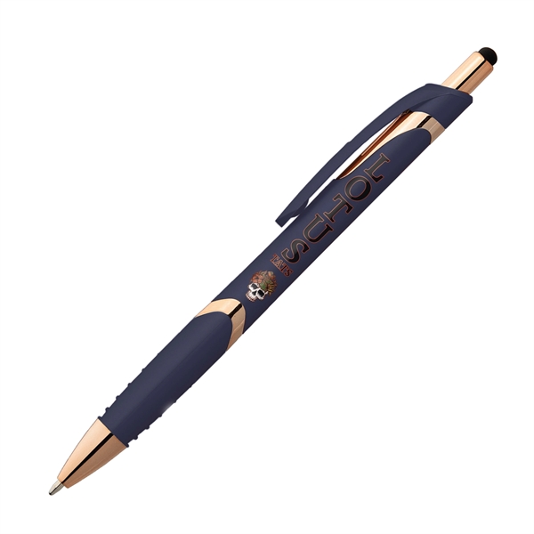 5.76" x .45" x 1.41" Gemini Softy rose gold plunger-action ballpoint... from ASI 62088 IDProductsource