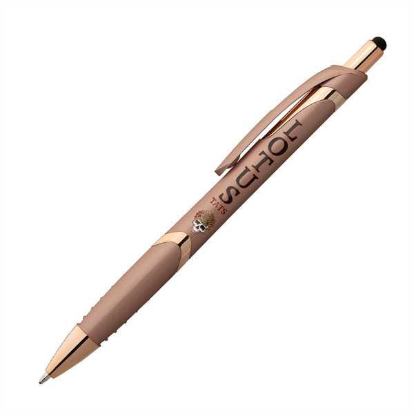 5.76" x .45" x 1.41" Gemini Softy rose gold plunger-action ballpoint... from ASI 62088 IDProductsource