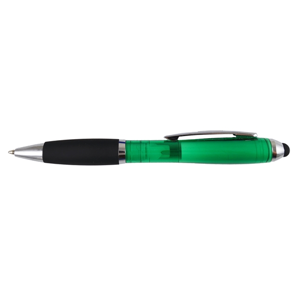 Twist-action ballpoint pen with translucent barrel, black rubber grip, device stylus... from ASI 57956 Graphco line