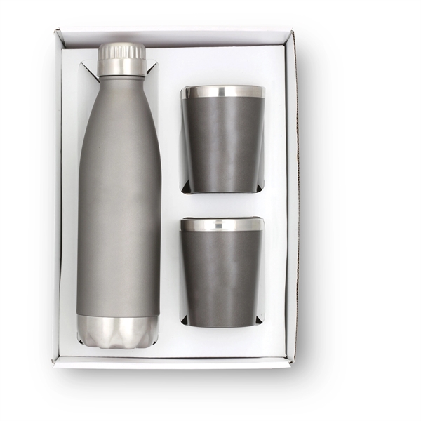 Double-wall 18/8 steel water bottle with two cocktail tumblers in a... from ASI 46755 Cosmo Promos