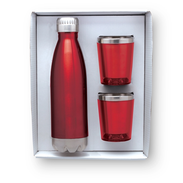 Double-wall 18/8 steel water bottle with two cocktail tumblers in a... from ASI 46755 Cosmo Promos