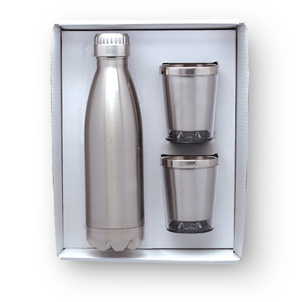 Double-wall 18/8 steel water bottle with two cocktail tumblers in a... from ASI 46755 Cosmo Promos