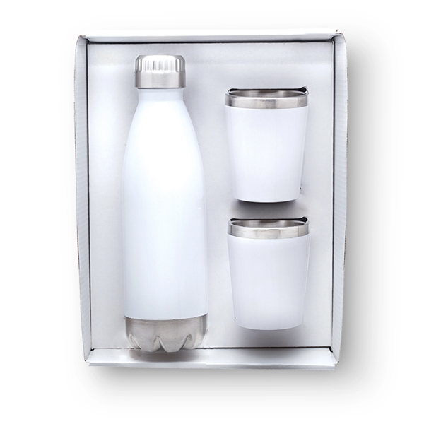 Double-wall 18/8 steel water bottle with two cocktail tumblers in a... from ASI 46755 Cosmo Promos