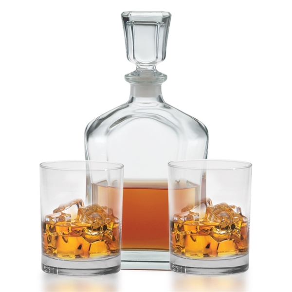 Gift set with a 26 oz. decanter with a crystal-cut stopper... from ASI 71920 Moderne Glass Company Inc / Glass America®