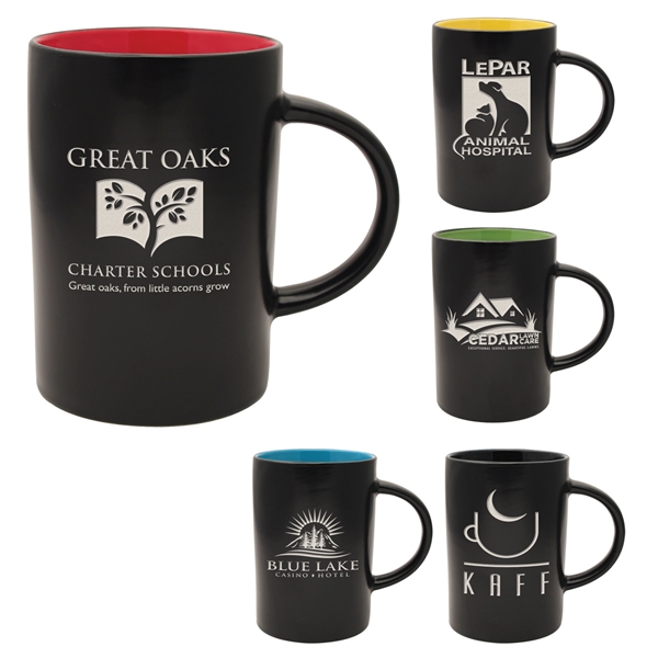 14 oz. ceramic mug with a black satin exterior and colorful... from ASI 71920 Moderne Glass Company Inc / Glass America®