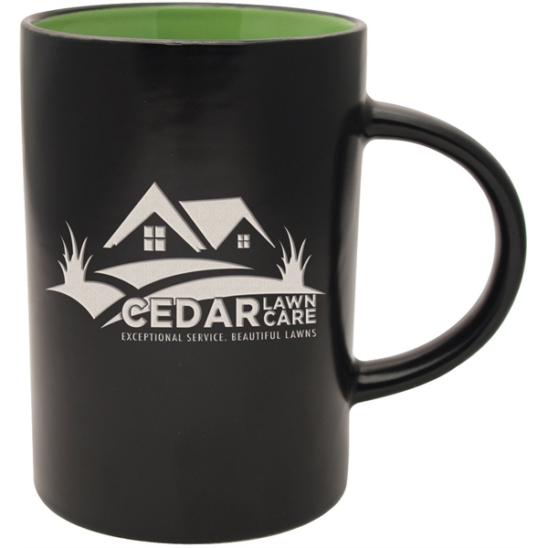 14 oz. ceramic mug with a black satin exterior and colorful... from ASI 71920 Moderne Glass Company Inc / Glass America®