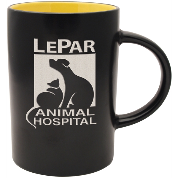 14 oz. ceramic mug with a black satin exterior and colorful... from ASI 71920 Moderne Glass Company Inc / Glass America®