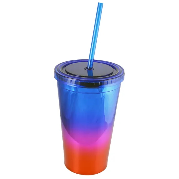 16 ounce double wall acrylic tumbler with metallic design, straw and... from ASI 57956 Graphco line