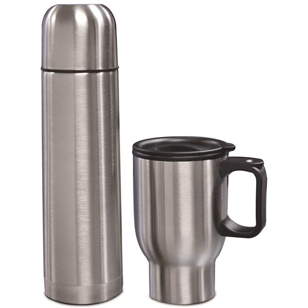 Gift set with 14 oz. travel mug and 1/2 liter vacuum-insulated... from ASI 71920 Moderne Glass Company Inc / Glass America®