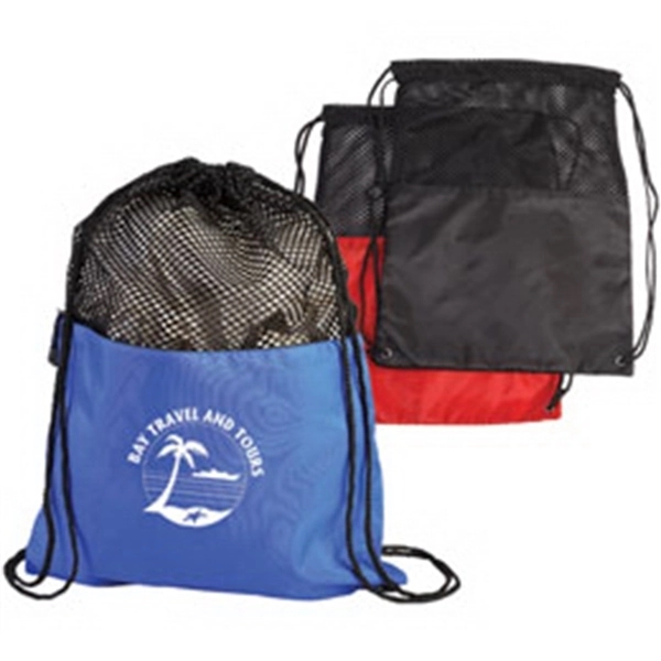 Drawstring backpack made of nylon with zippered front pocket and drawstring... from ASI 37455 Atteff International Inc