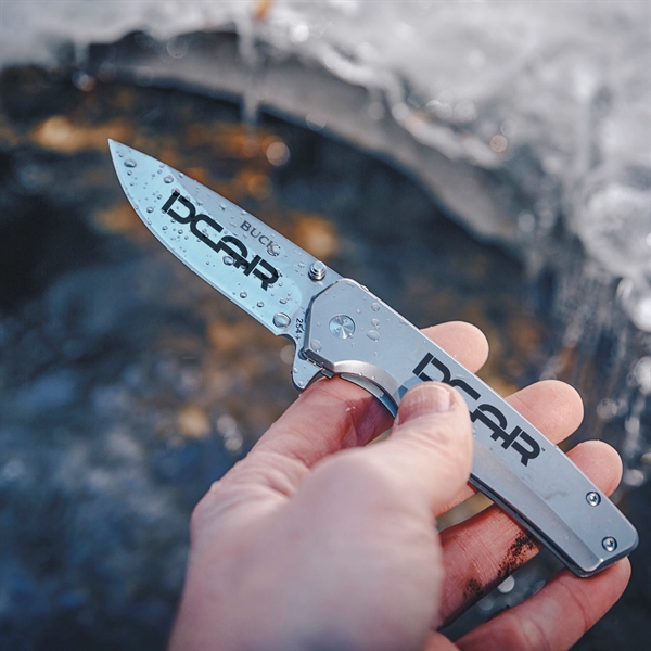 A streamlined, framelock folding knife from Buck Knives. 4.2" elegant stainless-steel... from ASI 46170 Compass Industries Inc