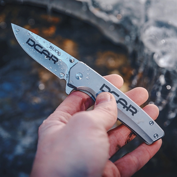 A streamlined, framelock folding knife from Buck Knives. 4.2" elegant stainless-steel... from ASI 46170 Compass Industries Inc
