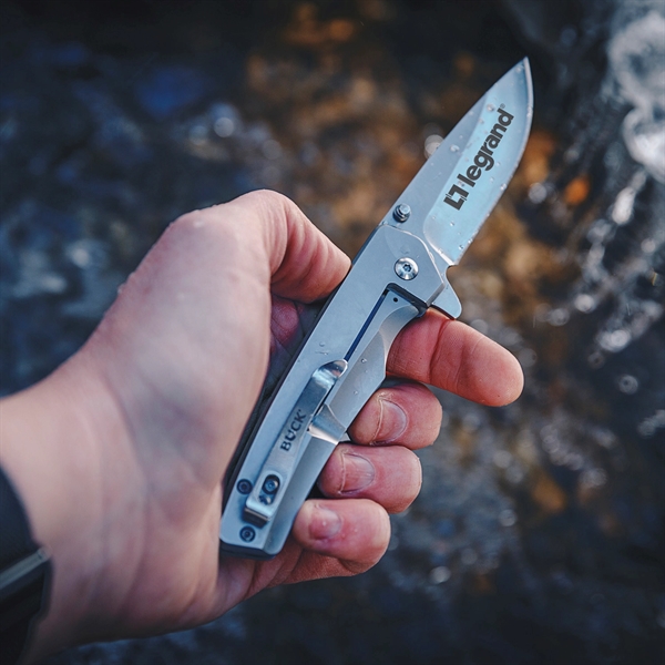 A streamlined, framelock folding knife from Buck Knives. 4.2" elegant stainless-steel... from ASI 46170 Compass Industries Inc