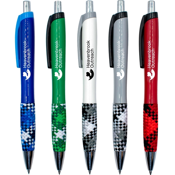 A unique gel ink pen with colorful plaid fabric detail and... from ASI 61966 HPG / Hub Pen HPG Gold