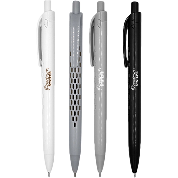 Eco-friendly ballpoint pen constructed with recycled ABS plastic with detailed holes... from ASI 61966 HPG / Hub Pen HPG Gold