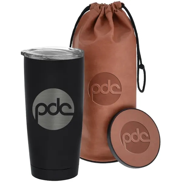 Gift set with a debossed bag, coaster and 20 oz. tumbler.... from ASI 71920 Moderne Glass Company Inc / MB Works Premium Line