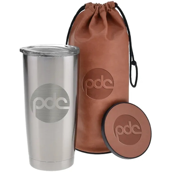 Gift set with a debossed bag, coaster and 20 oz. tumbler.... from ASI 71920 Moderne Glass Company Inc / MB Works Premium Line