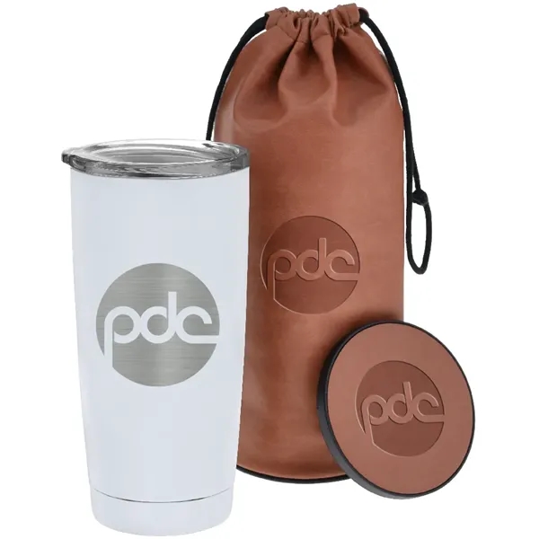 Gift set with a debossed bag, coaster and 20 oz. tumbler.... from ASI 71920 Moderne Glass Company Inc / MB Works Premium Line