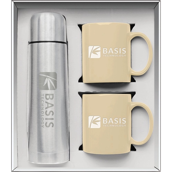 Gift set with a 1/2 liter stainless steel vacuum-insulated beverage carrier... from ASI 71920 Moderne Glass Company Inc / Glass America®