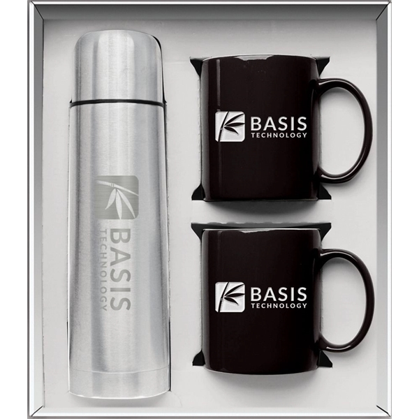 Gift set with a 1/2 liter stainless steel vacuum-insulated beverage carrier... from ASI 71920 Moderne Glass Company Inc / Glass America®