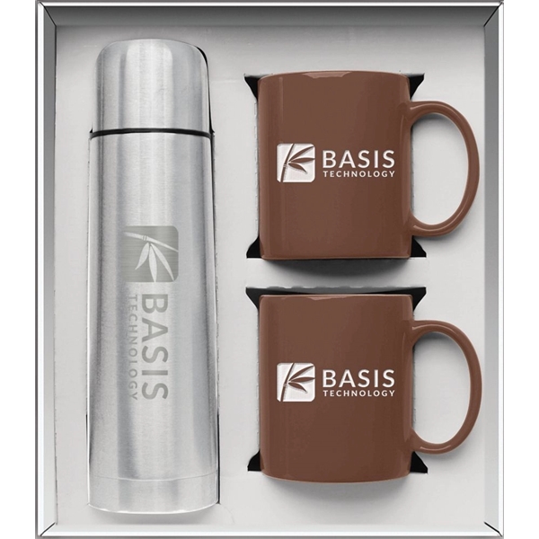 Gift set with a 1/2 liter stainless steel vacuum-insulated beverage carrier... from ASI 71920 Moderne Glass Company Inc / Glass America®