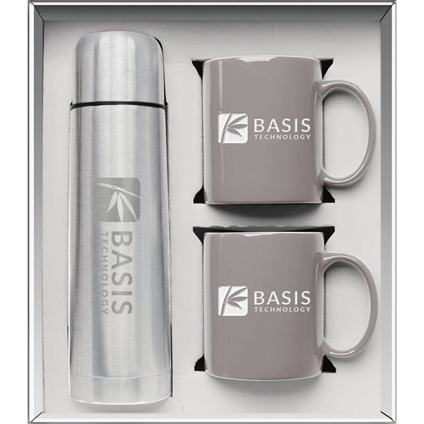 Gift set with a 1/2 liter stainless steel vacuum-insulated beverage carrier... from ASI 71920 Moderne Glass Company Inc / Glass America®
