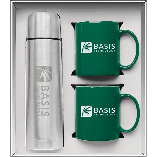 Gift set with a 1/2 liter stainless steel vacuum-insulated beverage carrier... from ASI 71920 Moderne Glass Company Inc / Glass America®