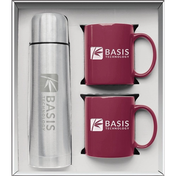 Gift set with a 1/2 liter stainless steel vacuum-insulated beverage carrier... from ASI 71920 Moderne Glass Company Inc / Glass America®