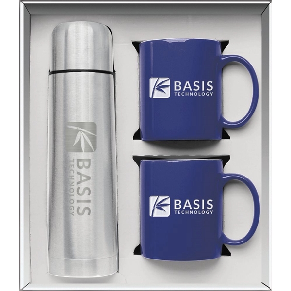 Gift set with a 1/2 liter stainless steel vacuum-insulated beverage carrier... from ASI 71920 Moderne Glass Company Inc / Glass America®