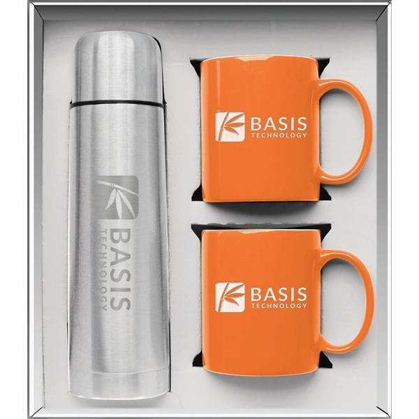 Gift set with a 1/2 liter stainless steel vacuum-insulated beverage carrier... from ASI 71920 Moderne Glass Company Inc / Glass America®