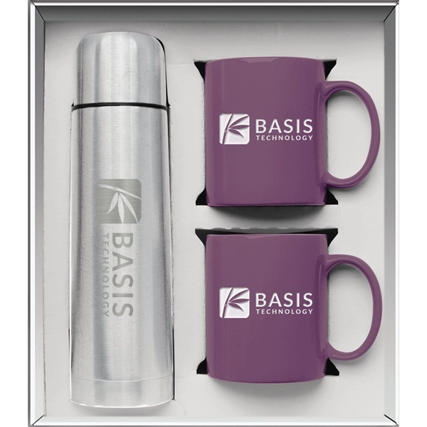 Gift set with a 1/2 liter stainless steel vacuum-insulated beverage carrier... from ASI 71920 Moderne Glass Company Inc / Glass America®