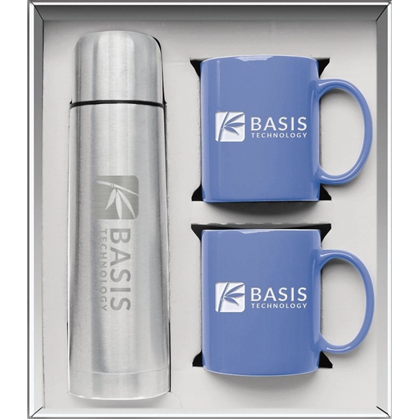Gift set with a 1/2 liter stainless steel vacuum-insulated beverage carrier... from ASI 71920 Moderne Glass Company Inc / Glass America®