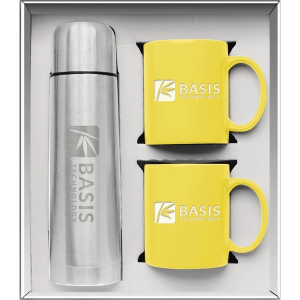 Gift set with a 1/2 liter stainless steel vacuum-insulated beverage carrier... from ASI 71920 Moderne Glass Company Inc / Glass America®