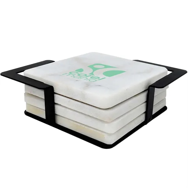 Square white marble coasters with a cork backing in a black... from ASI 61966 HPG / Beacon Promotions HPG Gold
