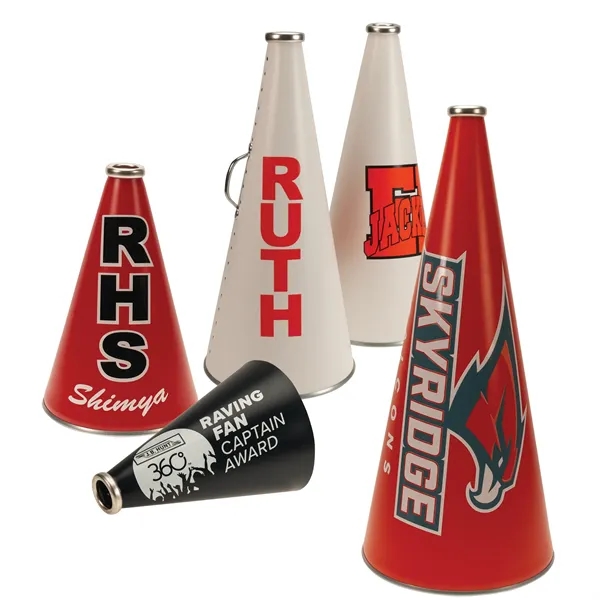 Blank megaphone made of plastic with steel handle and aluminum mouthpiece.... from ASI 77280 Pepco Poms / Pepco Poms