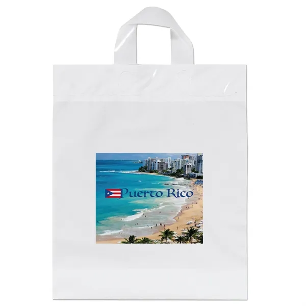 Low-density plastic bag with sturdy, fused soft loop handles.... from ASI 37940 Bag Makers Inc