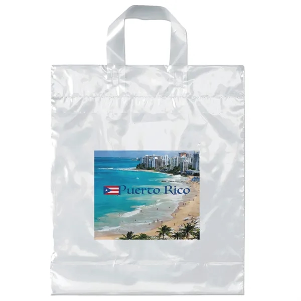 Low-density plastic bag with sturdy, fused soft loop handles.... from ASI 37940 Bag Makers Inc