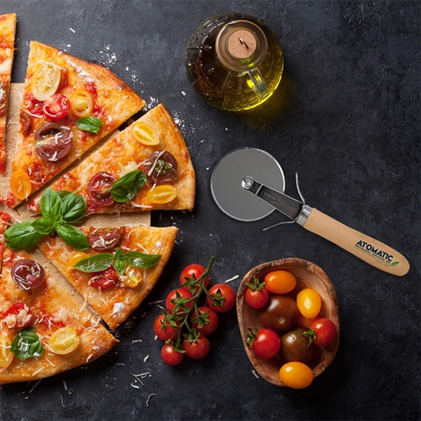 Classic wood handle pizza cutter with a sharp stainless steel blade... from ASI 38120 Ball Pro / Diversified Quality Kitchenware