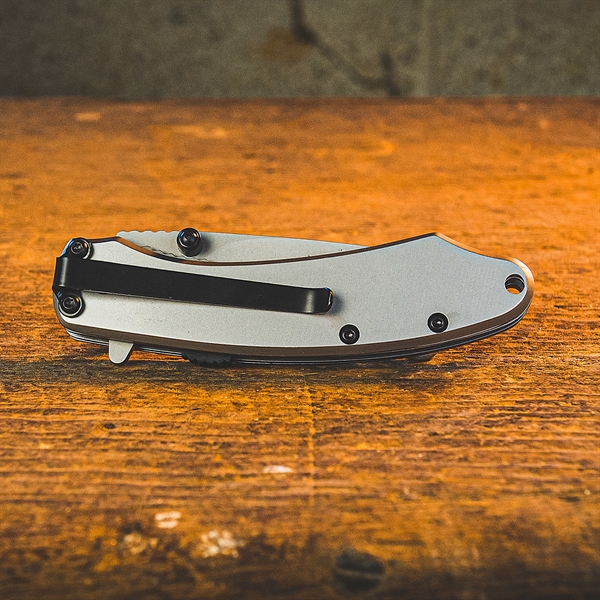 An assisted opening pocket knife from American Buffalo. 3.5" Stainless steel... from ASI 46170 Compass Industries Inc