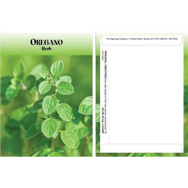 Standard Series Oregano seeds in a packet made of recycled paper.... from ASI 75760 The Page Seed Co / Page Seed