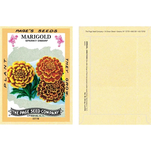 Antique Series marigold flower seeds in a packet made of recycled... from ASI 75760 The Page Seed Co / Page Seed