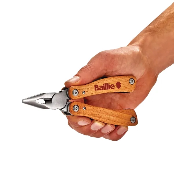 Full-sized folding multi-tool featuring wood handles for a classic laser-engraved look... from ASI 46170 Compass Industries Inc