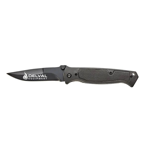 Pocket knife with black frame, black rubber inlay, 3 1/4" black... from ASI 46170 Compass Industries Inc