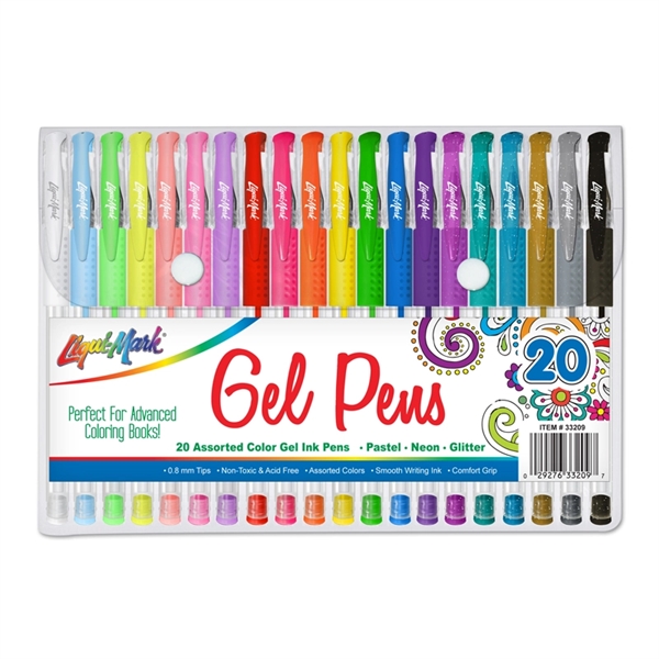 20 Pack Gel Pens with Rubber Grip - Assorted Colors... from ASI 67675 Liqui-Mark Corp
