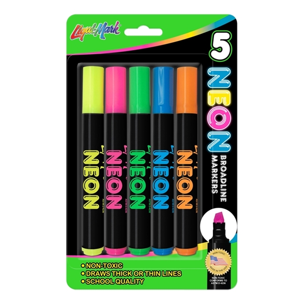 5 Pack Neon Broadline Watercolor Markers - Assorted Colors - USA... from ASI 67675 Liqui-Mark Corp